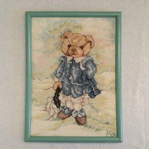 Janlynn BEAR - BLUE BOY SUIT Cross Stitch finished framed small home decor